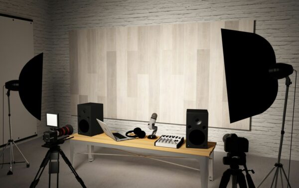 Acoustic Wood Plank Alternatives shown in a professional music studio